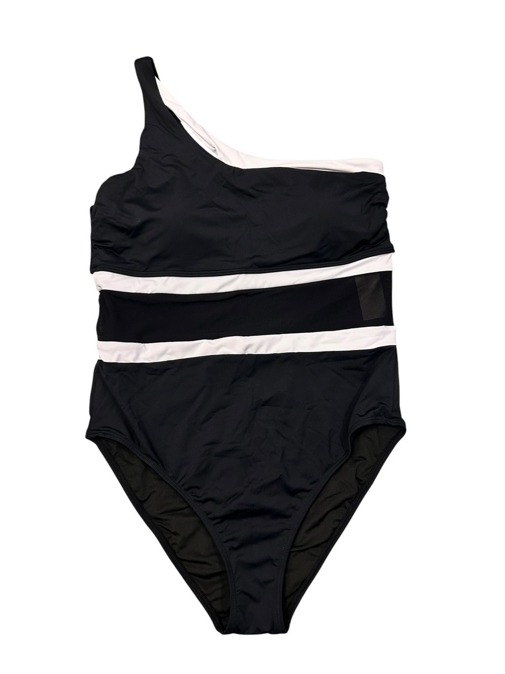 Holipick One-Shoulder Black & White Stripe Women's One-Piece Swimsuit NWT Large